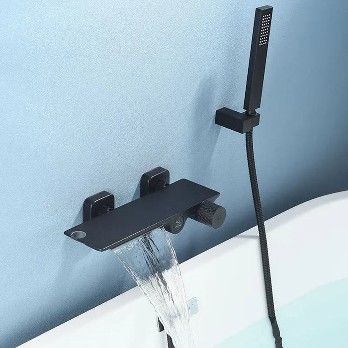 Tuqiu Gray Bathtub Shower Set Wall Mounted Black Bathtub Faucet, Bathroom Cold and Hot White Bath and Shower Mixer Taps Brass