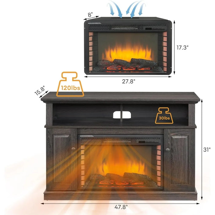 48 Inch Electric Fireplace Tv Cabinet Furniture for Modern Television Stands Entertainment Center With 28" Fireplace Stand Home