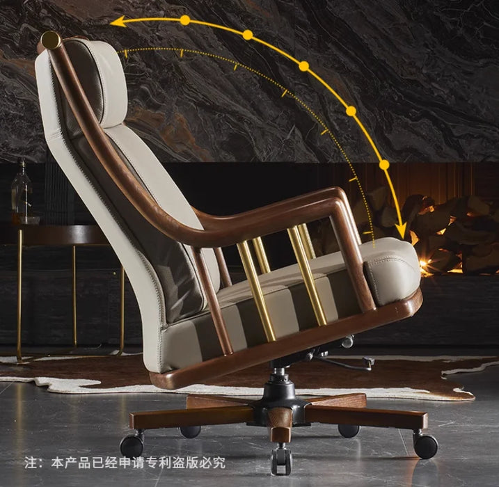 Boss chair Leather solid wood office home swivel chair Chinese high-end seat business cowhide president big class chair