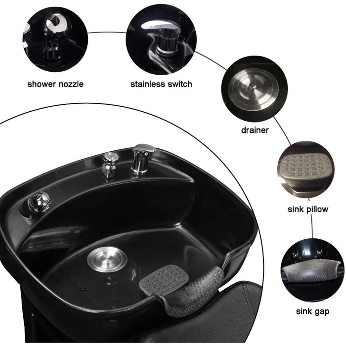 Ainfox Shampoo Barber Backwash Chair, ABS Plastic Shampoo Bowl Sink Chair for Spa Beauty Salon (Black)