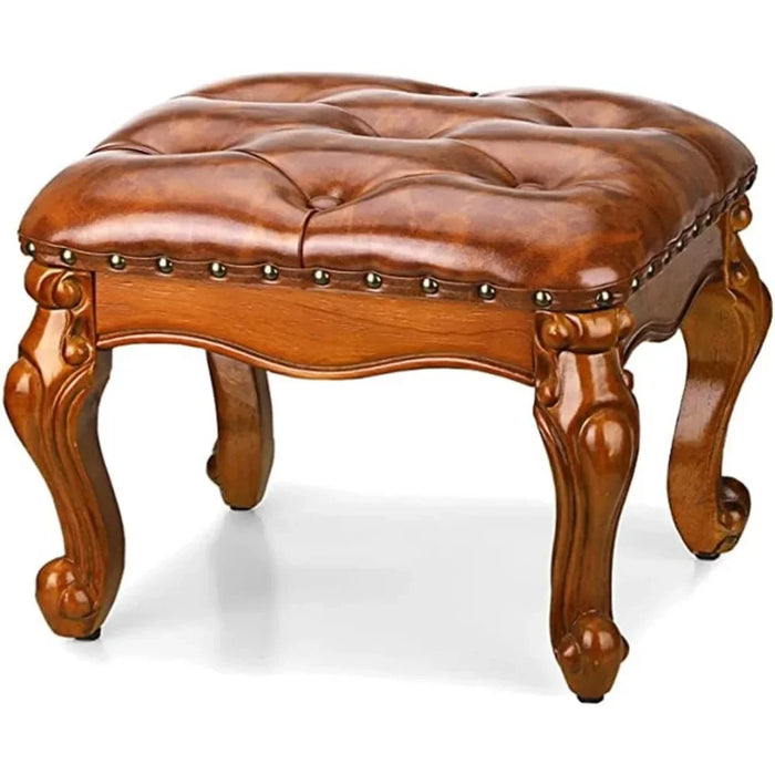 Step Stool Solid Rubber Wood Foot Stool Ottoman Foot Rest Microfiber Vintage Carved Upholstered Footrest Free Shipping Living