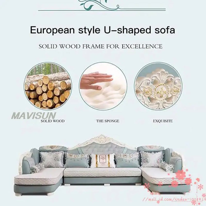 Northern Europe Style Living Room Reception Sofa Luxury Large Apartment Modern Fabric Leather Solid Wood U-Shaped Furniture Sofa