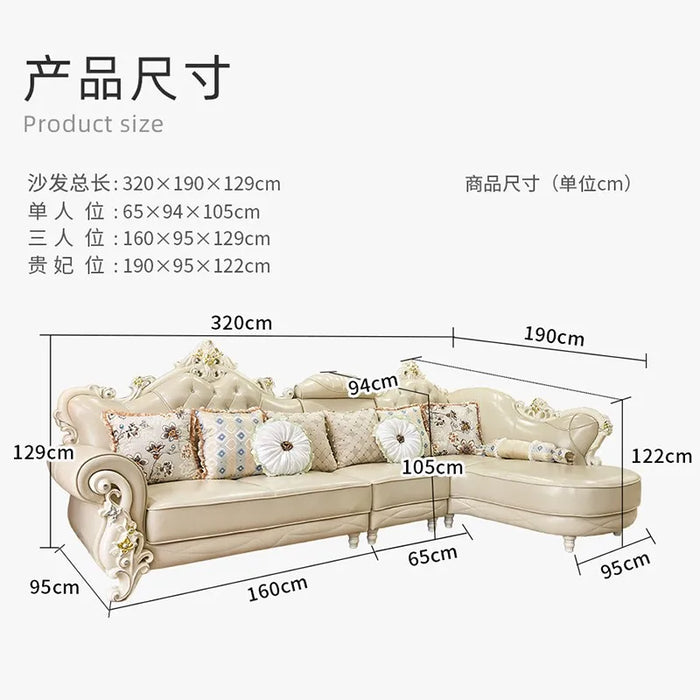TuyaEuropean Style Sofa Leather Sofa Tea Table TV Cabinet Dining Table Combination Sofa Living Room Small Family Custom