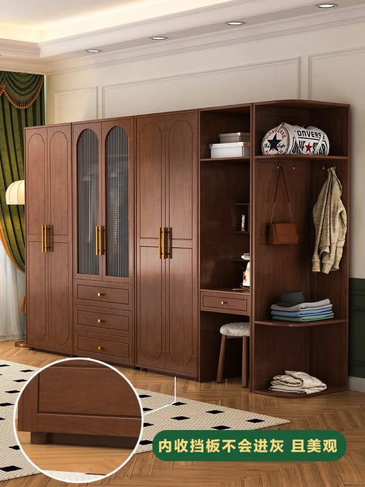 Solid wood wardrobe, home bedroom, white room, storage, large wardrobe