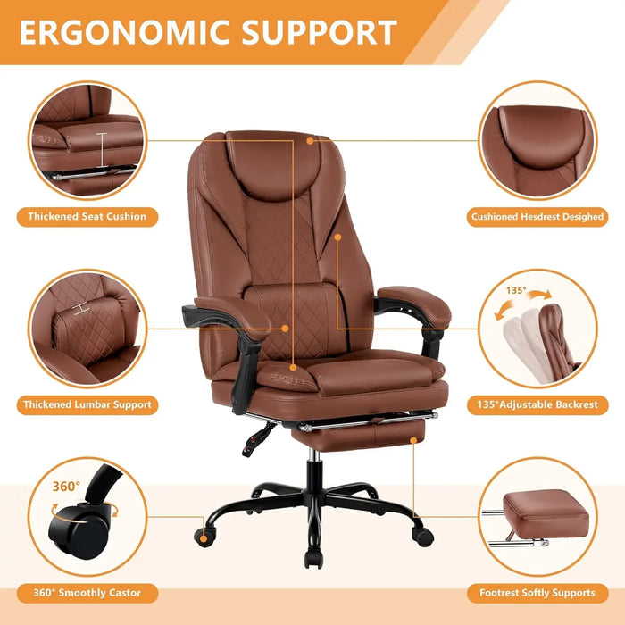 Big and Tall with Foot Rest Reclining Leather High Back Home Office Desk Chair with Lumbar Support