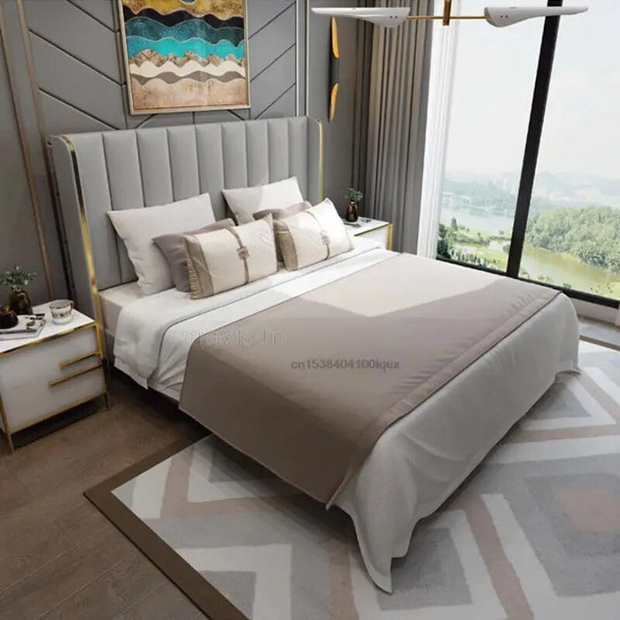 European Style Solid Wood King And Queen Size Bed For Bedroom Furniture Comfortable Upholstered High Quality Double Bed Set 