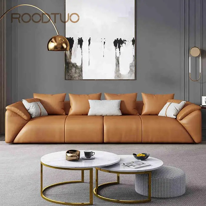 Modern Leather Sofa Nordic Small Apartment Living Room Three-Person Chaise Corner Down Minimalist  Designer Couch
