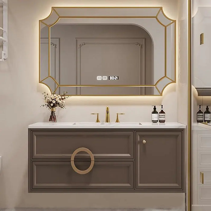 Luxury Bathroom Cabinet Vanity Slate Plate Seamless Sink Washstand Modern Basin Toilet Wash Wood Combination French Furniture