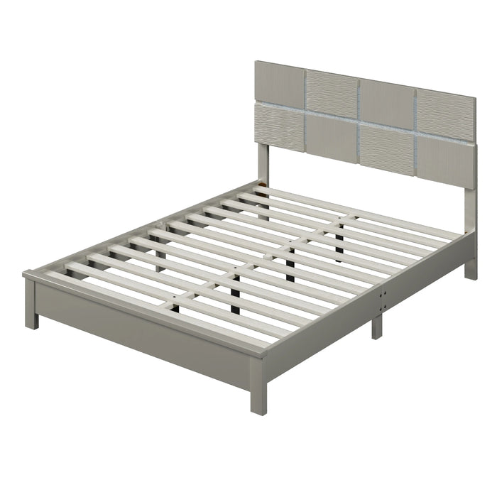 Champagne Silver Platform Bed Solid Rubber Wood Frame and Legs, Queen Size