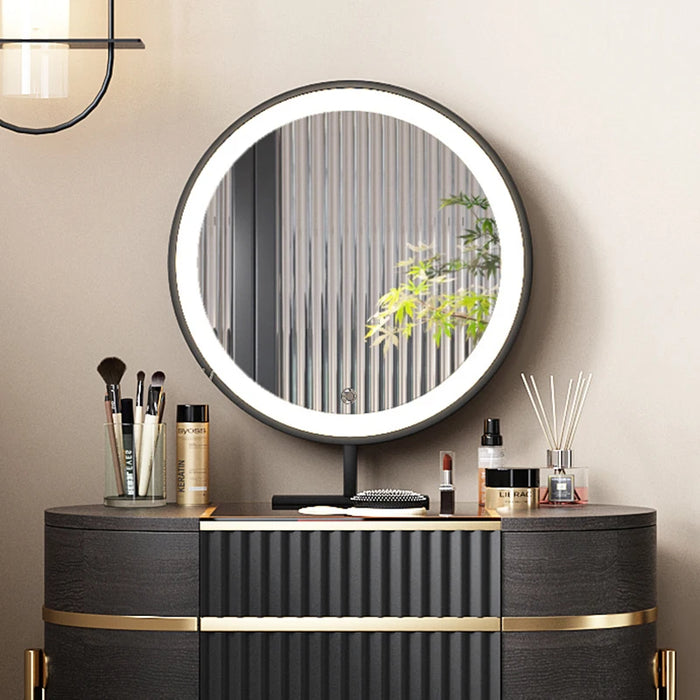 Dressing table,storage dressing table makeup stool set, super storage, LED light makeup mirror, smoky black matte color