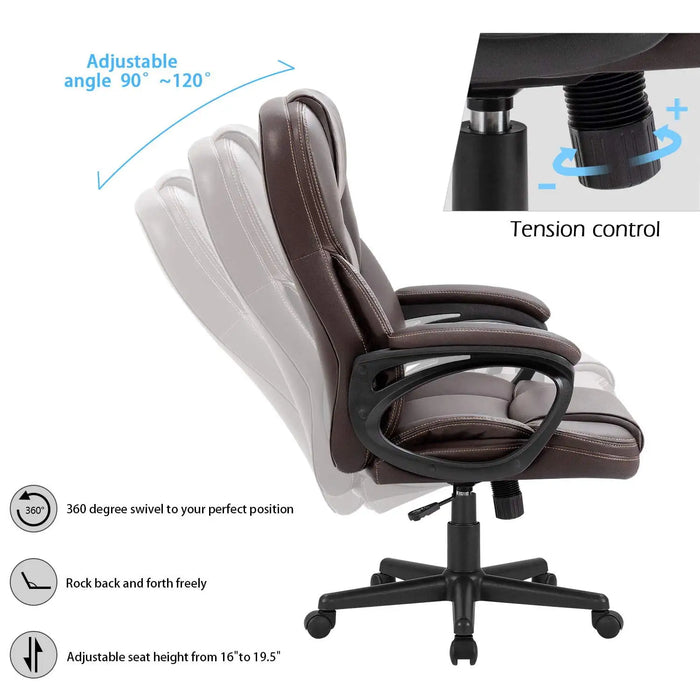 Faux Leather High-Back Executive Office Chair with Lumbar Support, Brown