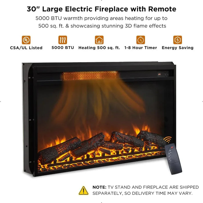 70" Fireplace TV Stand for 75 80 Inch TV, Farmhouse Highboy Entertainment Center with 30" Electric Fireplace