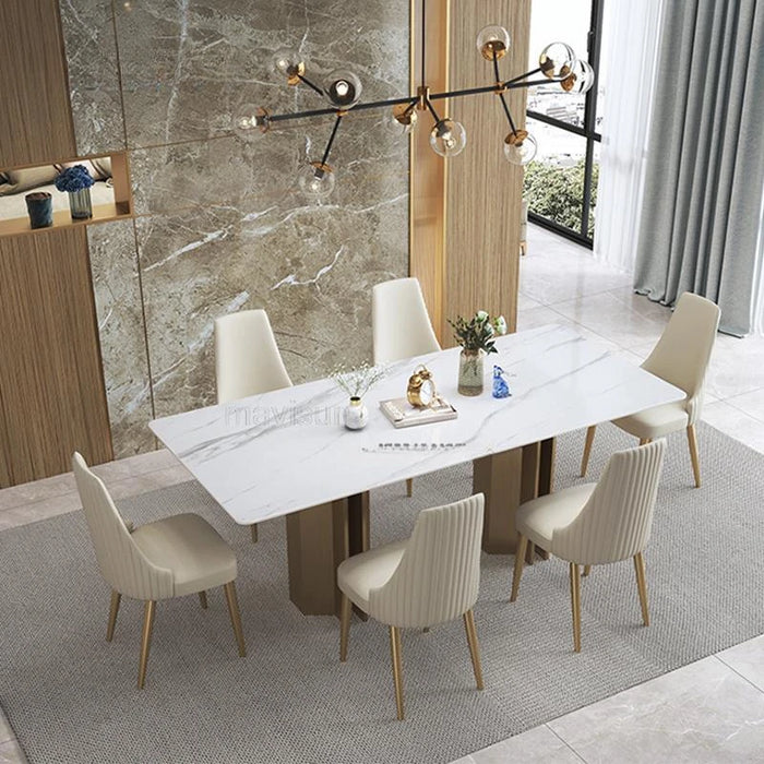 Bright Rock Slab Dining Table Italian Style Light Luxury Designer High-end Restaurant Modern Minimalist Rectangular Furniture