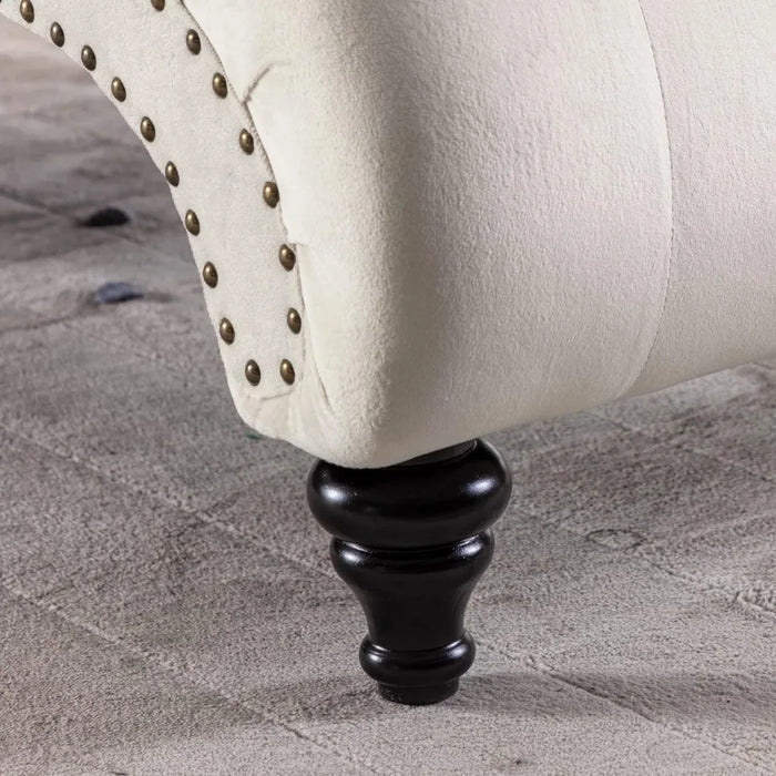 Velvet Button-Tufted Chaise Lounge Chair Leisure Sofa for Indoor Living Room with Bolster Pillow, Nailhead Trim and Turned Legs