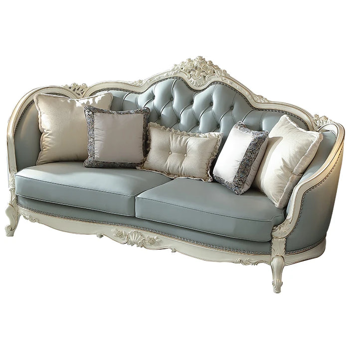Genuine leather sofa combination, beech wood carving, European style villa, living room, sofa top layer, genuine leather