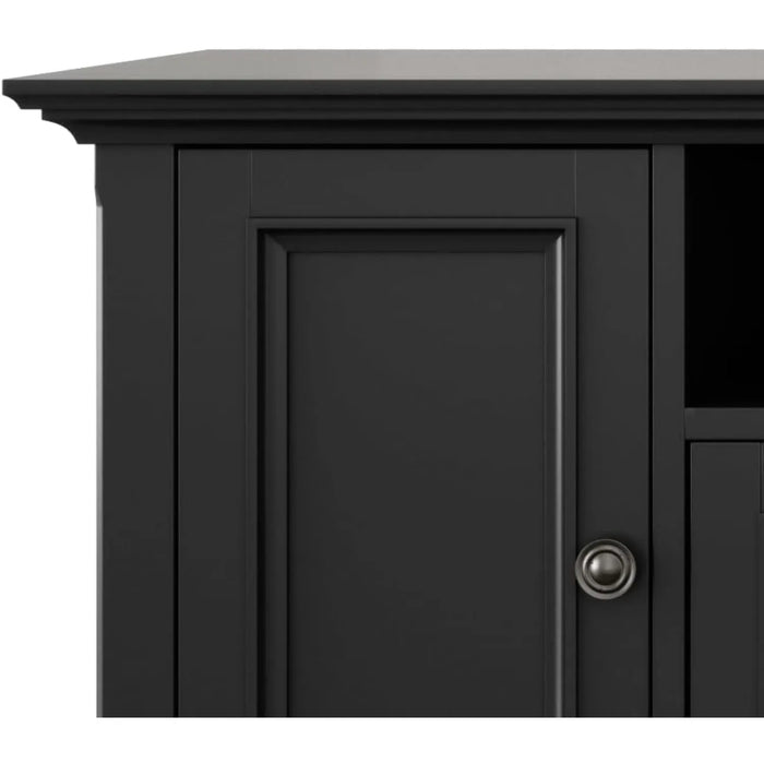 SOLID WOOD 72 In Wide Transitional TV Media Stand in Black For TVs up to 80 Inches, For The Living Room and Entertainment Center