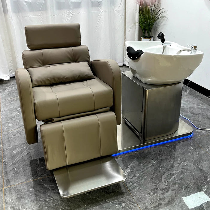 New design rotatable saloon hair wash chair electric modern shampoo bowl bed with led lighting salon furniture