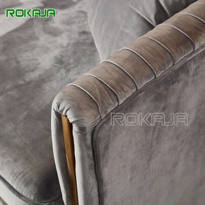 Italian Designer 3 pieces Sofa Set Velvet Grey Sofa Living Room Furniture Sets Gold Luxury Sectional Couch Cover Sofa
