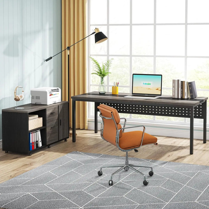 70.8" Executive Desk with Lateral File Cabinet, Modern Thickened Wooden Workstation L-Shaped Computer Desk Large
