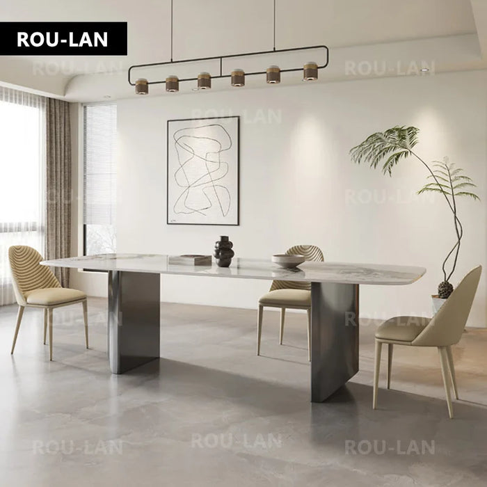 Modern Rock Slab Dining Table Light Luxury Super Crystal Stone Dining Table Marble Rectangular Pole Dining Table