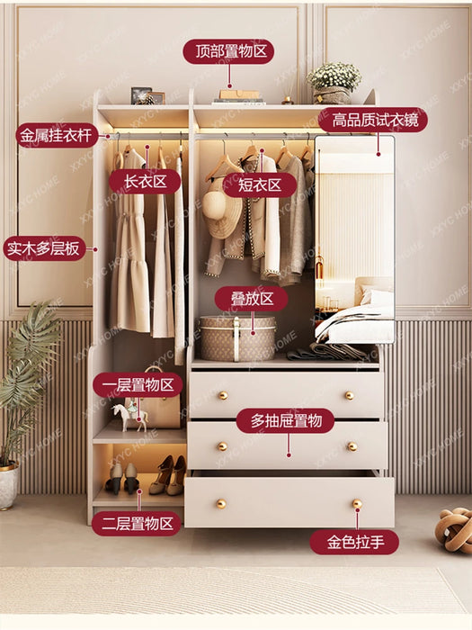 Dressing Mirror Coat Rack Integrated Solid Wood Floor-Standing Wardrobe Clothes European-Style Storage Cabinet