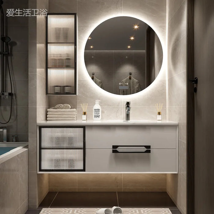 Modern Simple Slate Integrated Basin Hang Bathroom Vanity Cabinet With Sink Combination Light Hand Wash Smart Toilet