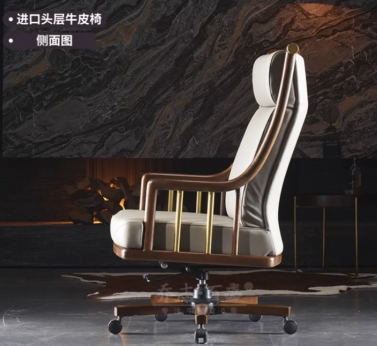Boss chair Leather solid wood office home swivel chair Chinese high-end seat business cowhide president big class chair