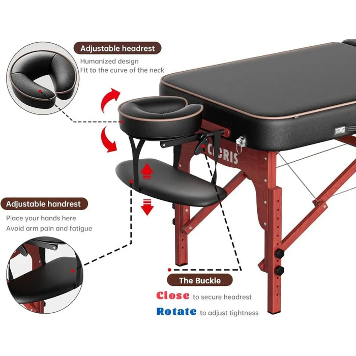 84" Professional Massage Table Portable Reinforced Wooden Leg Hold Up to 1100LBS 2 Folding Lightweight Spa Salon Tattoo Massage