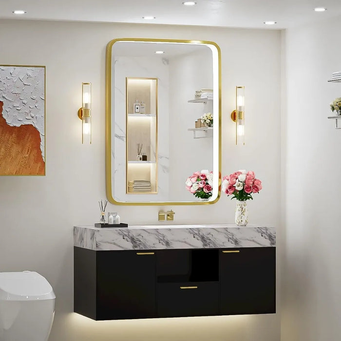 Bathroom Mirror, With Light, Wall Mounted Lighting Mirror, With Metal Frame Anti Fog Memory Function, Bathroom Mirror