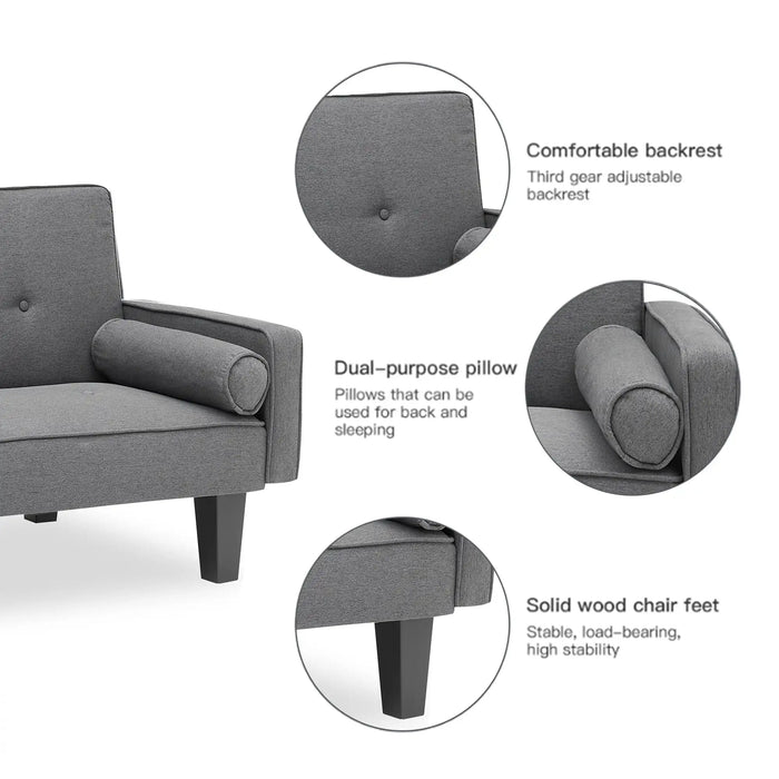 72" Futon Sofa Bed,Upholstered Folding Futon Fabric Couch,Recliner Twin Size Futon Bed Removable Armrests,Modern Sofa for