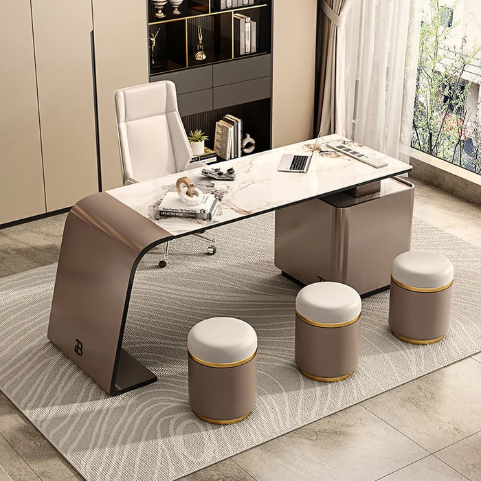 Italian minimalist desk designer high-end desk modern luxury rock plate boss household office desk chair combination