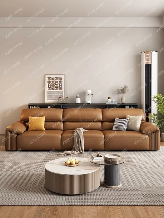 Minimalist Leather Sofa Living Room First Layer Cowhide Small Apartment Retro Straight Leather Sofa