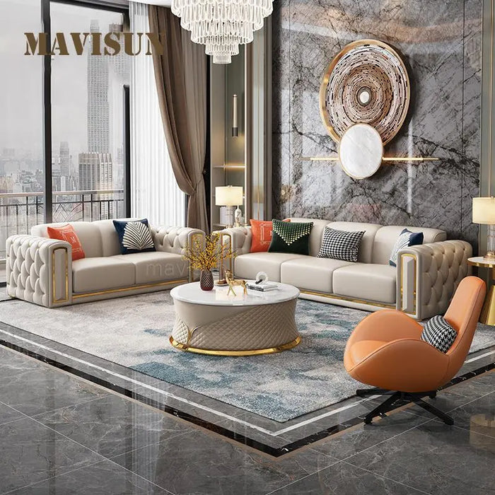 Italian Minimalist White Leather Sofa Combination Luxury Living Room Furniture Large Sofas Set Small Apartment Chaise Lounge