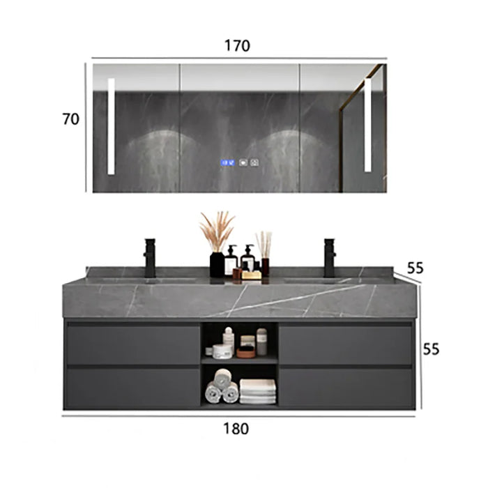 Bathroom Cabinete Modern Full Set Rock Plate Integrated Bathroom Vanities Cabinet Combination Modern Light Luxury Hanging Toilet