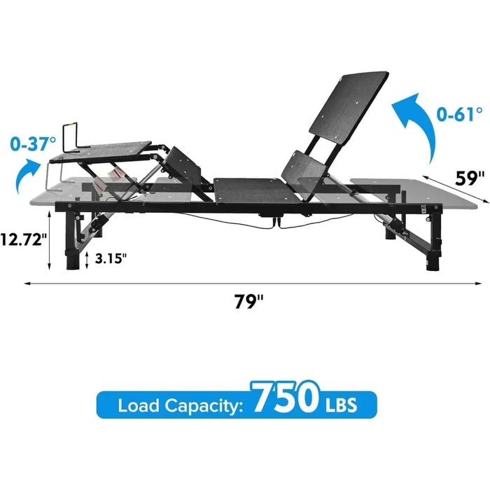 Bed FrameAdjustable Bed Frame, Ergonomic Bed Frame, Head And Foot Tilt, Zero Gravity, Wireless Remote Control, Easy Tool Assembl