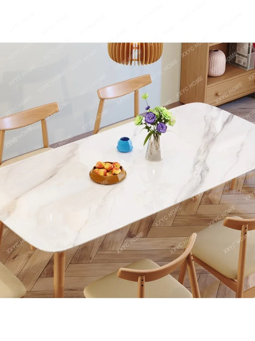 Solid Wood Stone Plate Dining Tables and Chairs Set White Wax Wood Color Modern Household Small Apartment Restaurant DiningTable