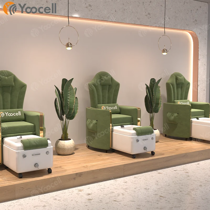Yoocell top sales beauty salon furniture luxury green color pedicure foot spa massage chairs magnetic jet for nail salon
