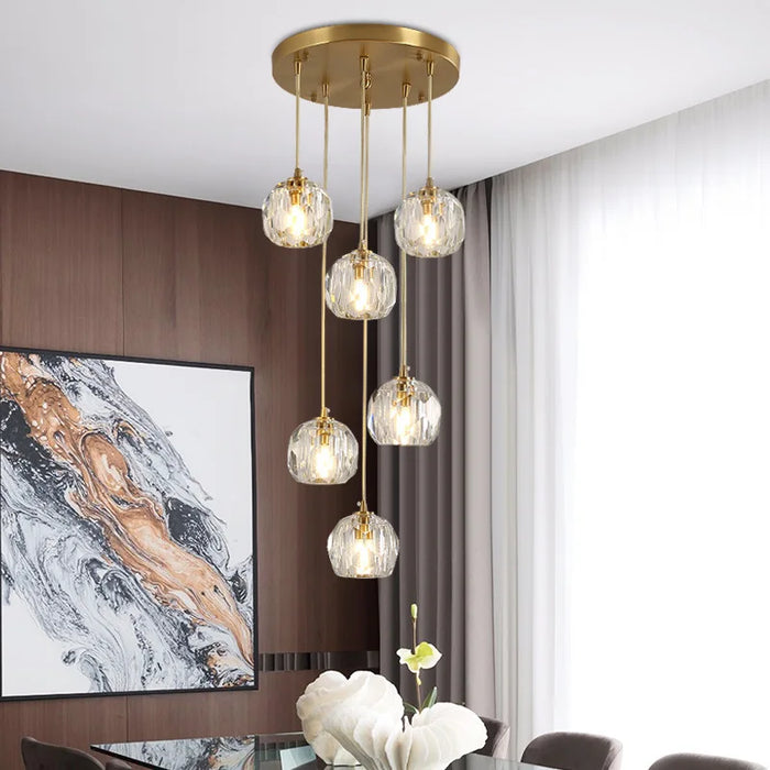 Modern Minimalist Crystal Restaurant Chandelier with Three Rotating Staircases, Long Chandelier, Household Dining Table Light