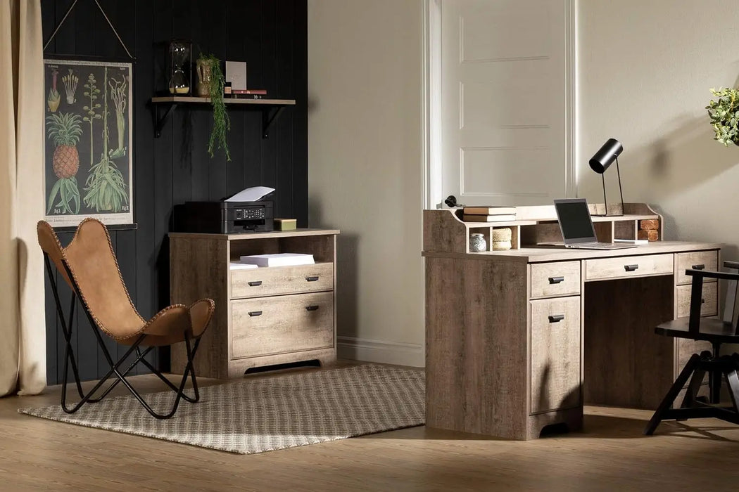 Computer Office Desk with Power Bar, Weathered Oak