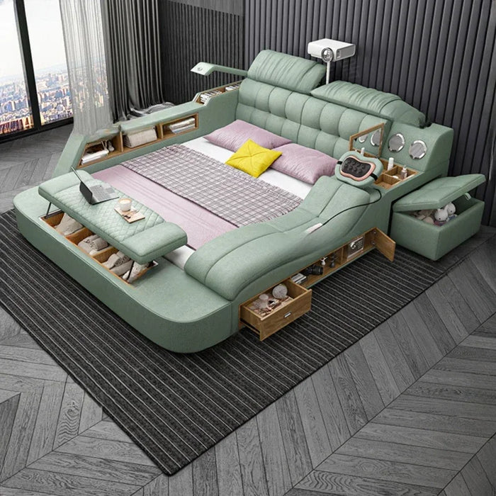 Nordic Smart Aesthetic Double Bed Master Storage Luxury White Double Bed Multifunctional Leather Camas Matrimonial Furniture
