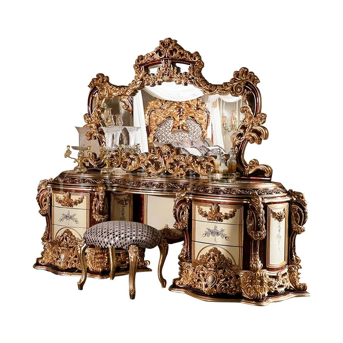European style solid wood carving vanity French court golden makeup table villa vanity mirror table furniture customization