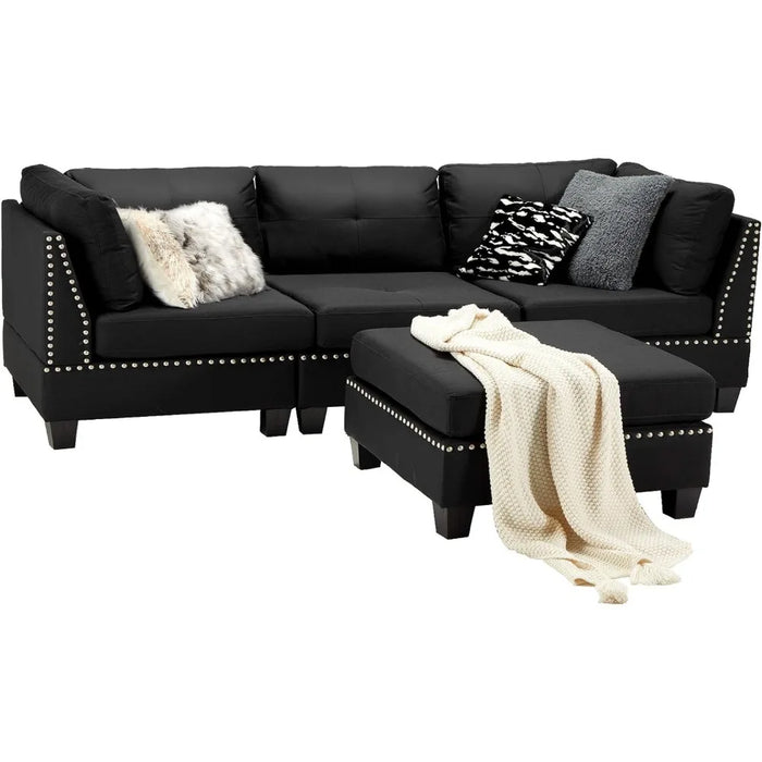 88.6 inch convertible sectional sofa,with footrest,Modern tufted linen L-shaped sofa,with reversible chaise longue