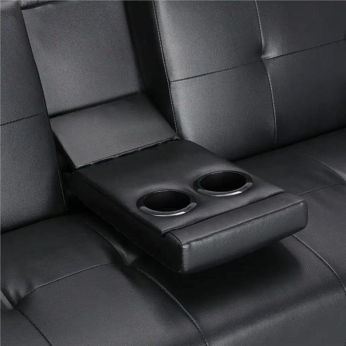 LuxuryGoods Modern Faux Leather Futon with Cupholders and Pillows, Black