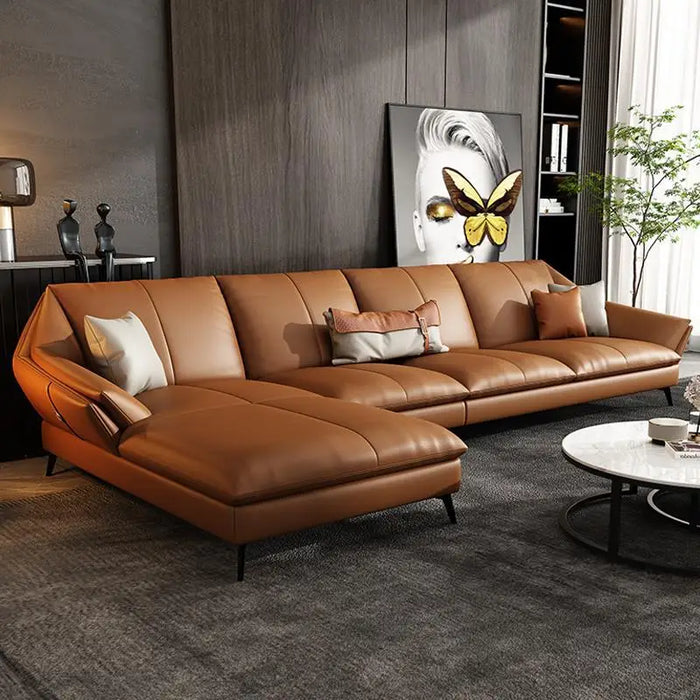 Italian Minimalist Leather Sofa First Layer Cowhide Modern Minimalist Nordic Living Room Light Luxury Straight Row Leather Sofa