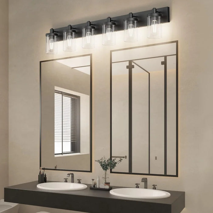 Aipsun 48in Vanity Light Black Bathroom Vanity Lighting Fixtures 6 Light Bathroom Light Fixtures with Clear Glass