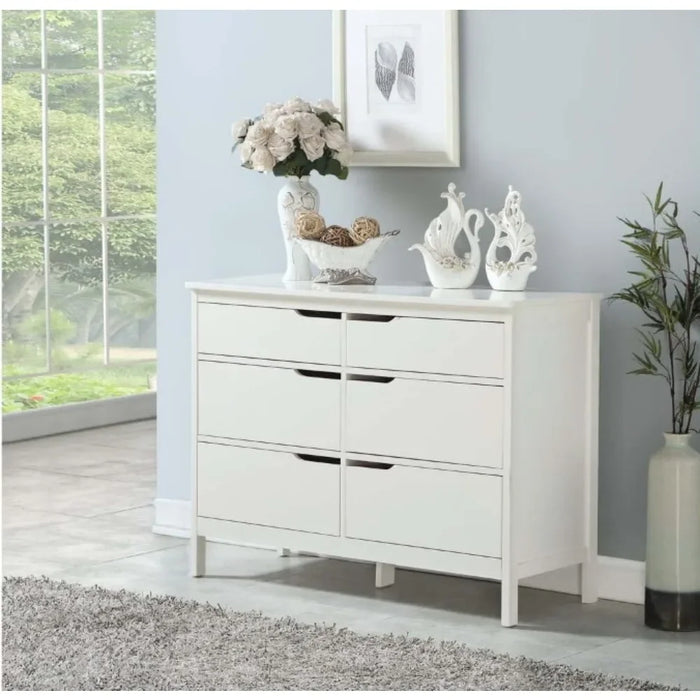 Retro Chest of Drawers with Metal Handle Double Wood for Bedroom Large Storage Cabinet 6 Wood Dresser