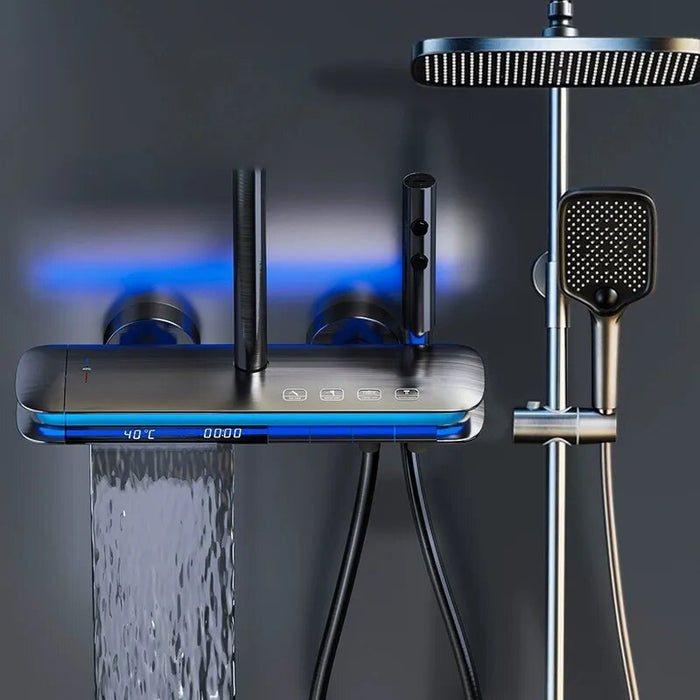 Bathroom Thermostat Shower System Set With Bidet Mixer Tap Wall Mounted Brass Bath Cabin System With Holder Shower Head