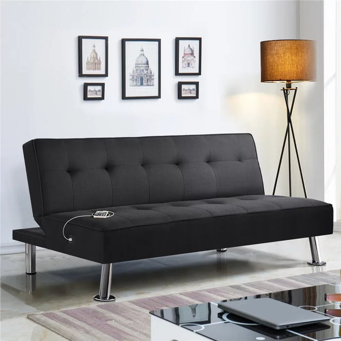 Modern Fabric Convertible Futon with USB, Durable and Strong，65.60 X 31.50 X 30.00 Inches