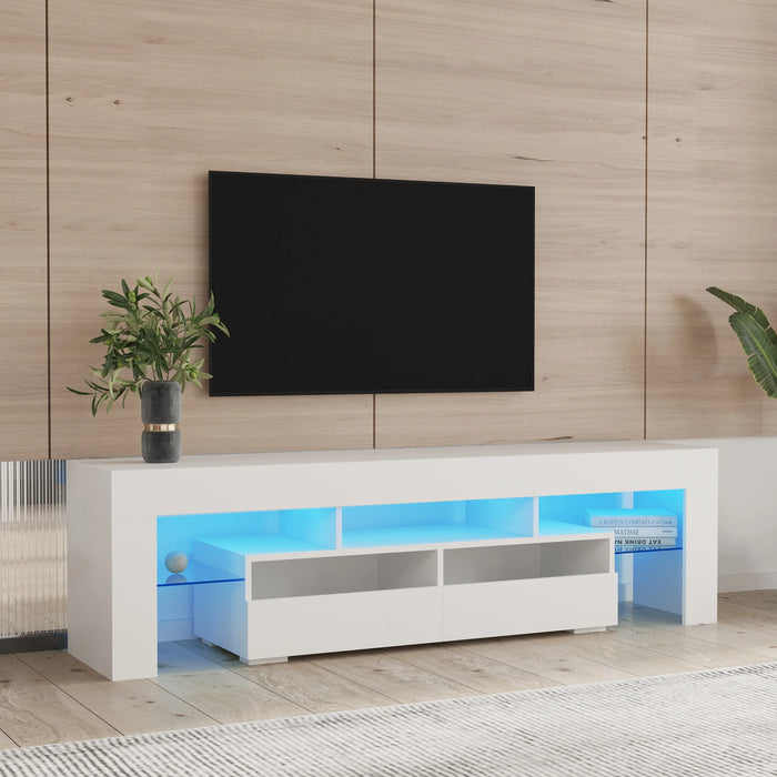 TV Stand Cabinet with 2 Drawers 2 open shelves,20-colors RGB LED lights with remote For Living Room Bed Room Furniture