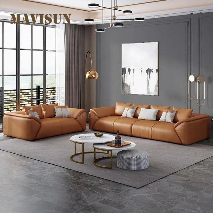 Light Luxury Leather Sofa First Modern Cowhide Nordic Small Apartment Minimalist 3 Person Chaise Divano Home Furniture